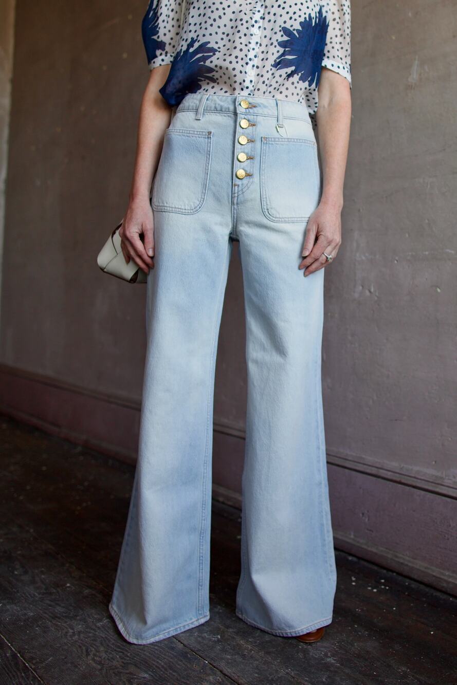 Ulla Johnson The Gwynne High Waisted Denim Wide Leg Jeans Cielo Women's 24 NWT
